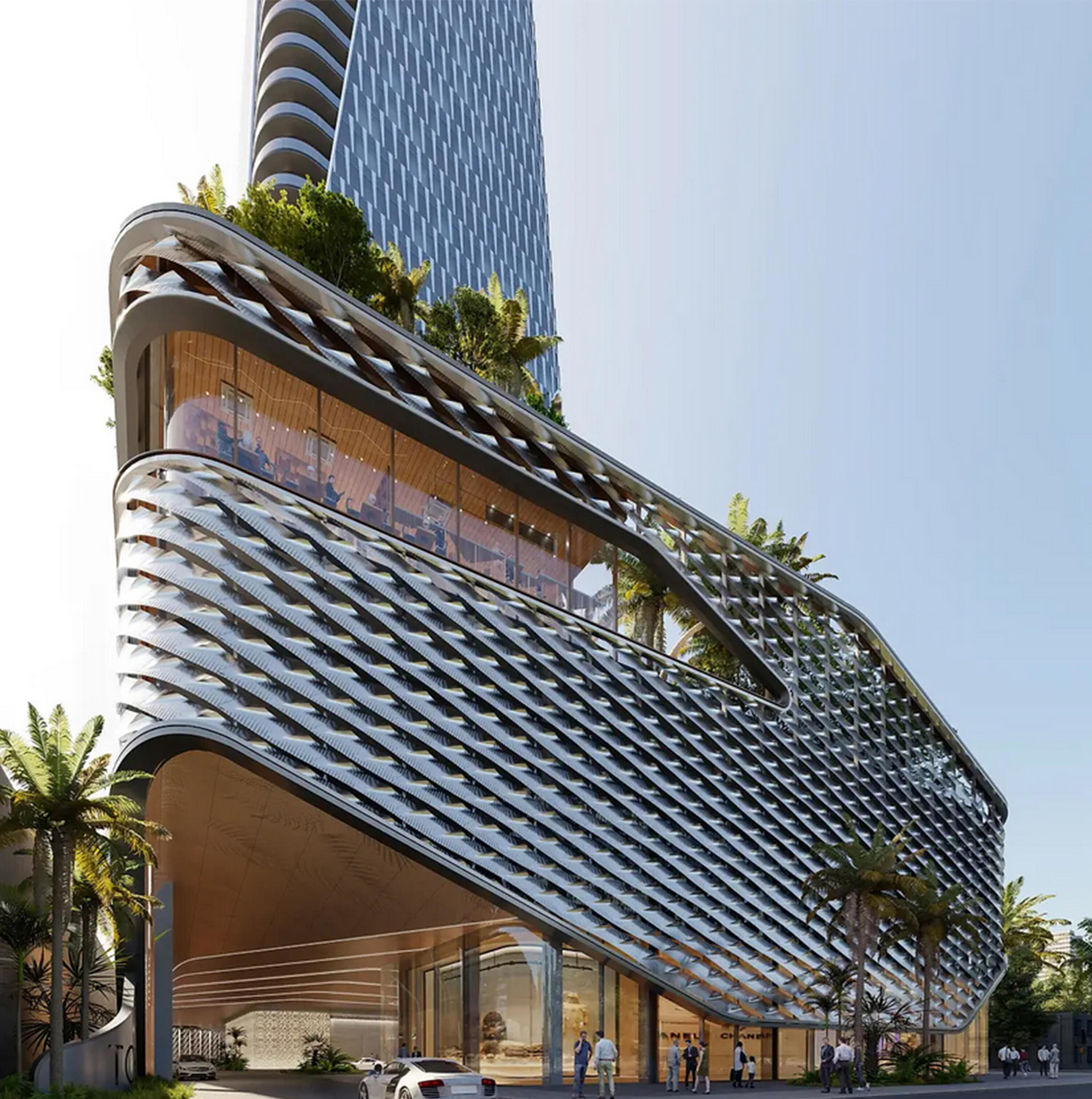 Seven Park Residences – Modern Architectural Design in Hallandale Contemporary facade of Seven Park Residences in Hallandale-Hollywood, featuring sleek lines and luxury residential style.